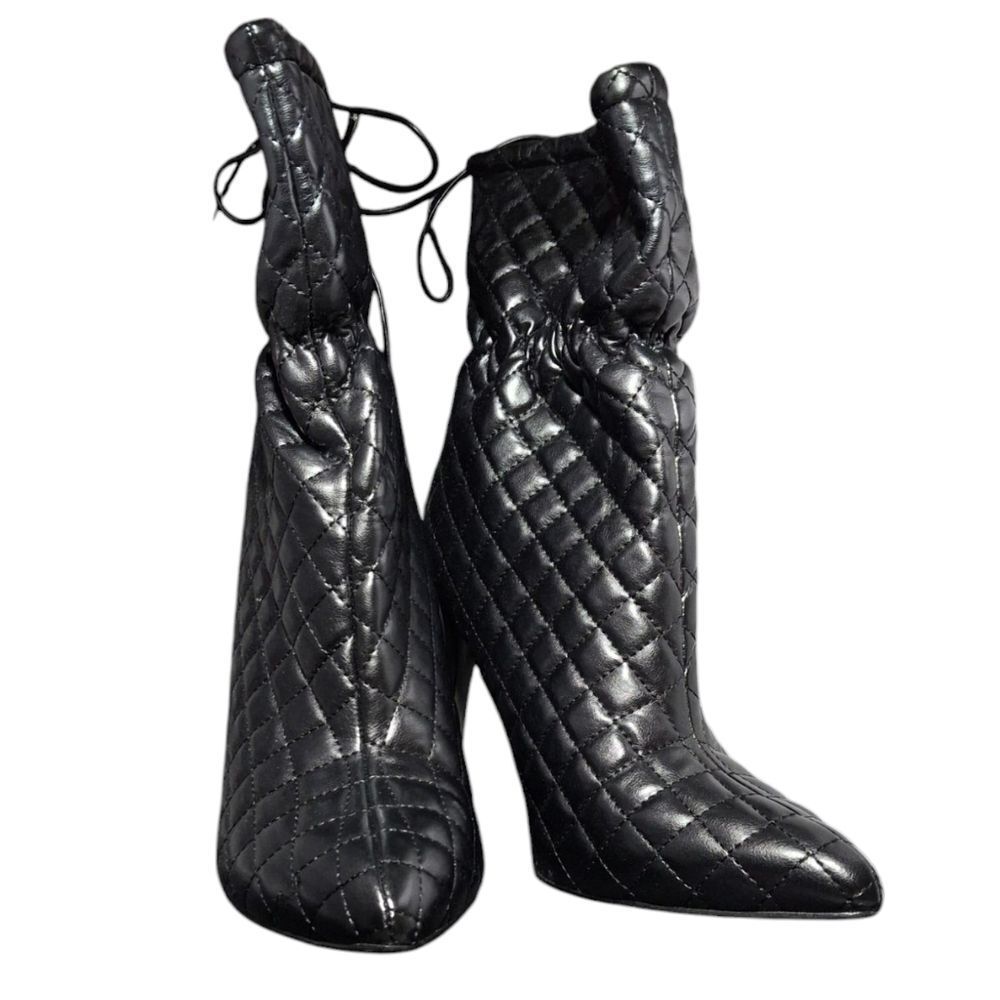 Quilted Black Ankle Stiletto Boots